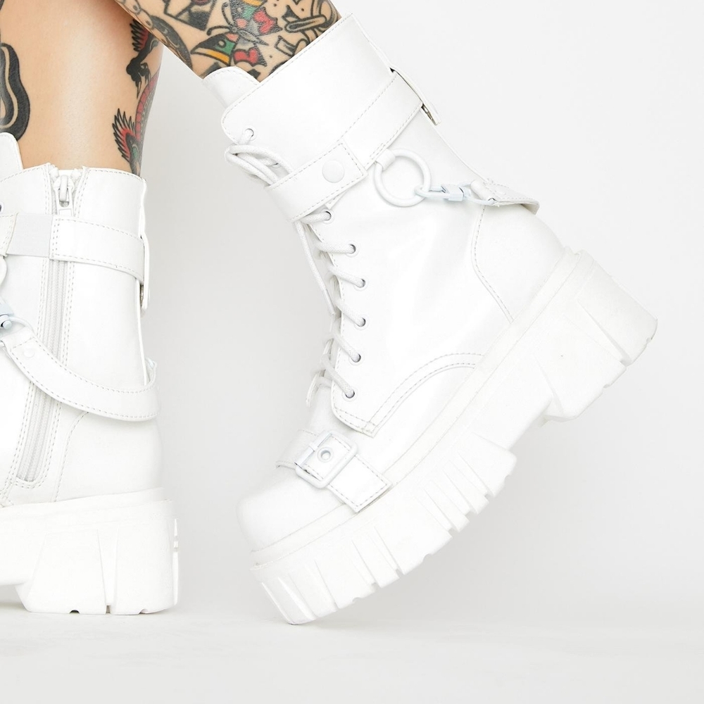 DollsKill White Combat Platform Boots